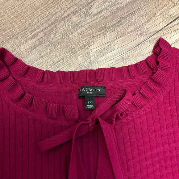 Talbots Plus Women’s 3/4 Sleeve Ruffle Tie Collar Sweater Size 2X - Picture 2 of 6